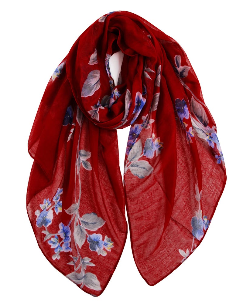 GERINLY Vintage Flower Print Scarf Rectangle Soft Head Wrap Elegant Polyester Evening Shawl Exotic Turban for Travel (Dark Wine) - Image 1